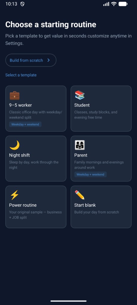 DayOS choose a starting routine