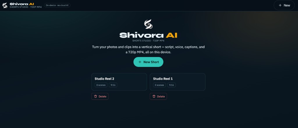 Shivora AI Shorts Studio dashboard
